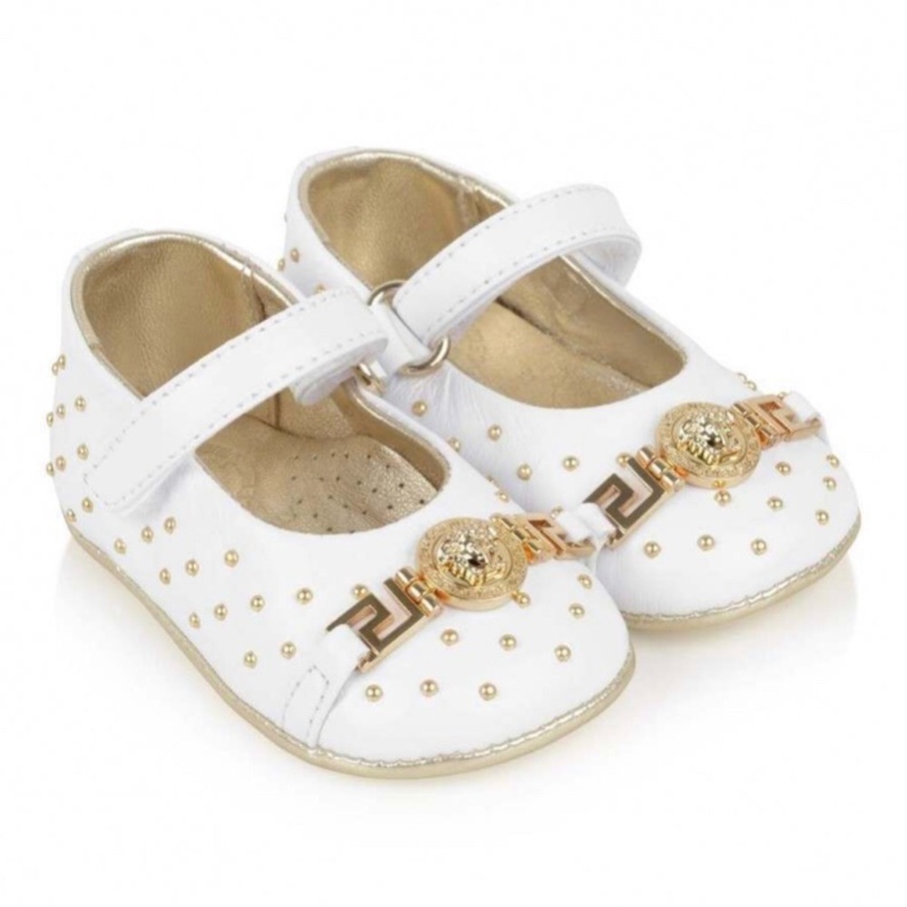 Young Versace Baby Girls White Leather Shoes